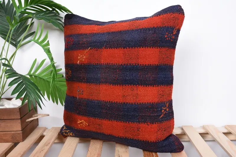 Bright Cushion Cover, Kilim Cushion Sham, Home Decor Pillow, Pillow, 20x20 Orange Cushion Cover, Antique Pillows, Anatolian Cushion - 5
