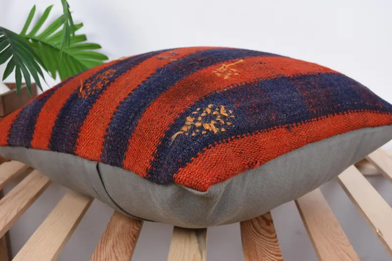 Bright Cushion Cover, Kilim Cushion Sham, Home Decor Pillow, Pillow, 20x20 Orange Cushion Cover, Antique Pillows, Anatolian Cushion - 6