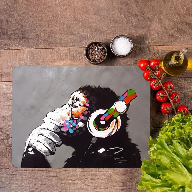 キッチン用のグラフィティモンキーデザインの芸術的なガラスまな板