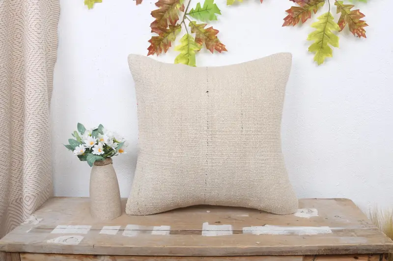 Throw Kilim Pillow, One Of A Kind Pillow Sham, Cushion Cover, Kilim Pillow, Handmade Kilim Cushion, 16x16 Beige Cushion Cover, Indoor Cushion - 1