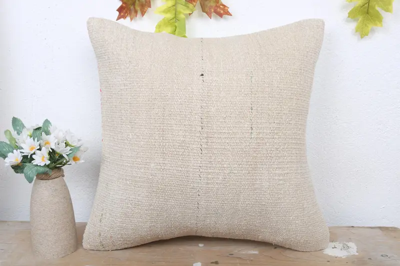 Throw Kilim Pillow, One Of A Kind Pillow Sham, Cushion Cover, Kilim Pillow, Handmade Kilim Cushion, 16x16 Beige Cushion Cover, Indoor Cushion - 2