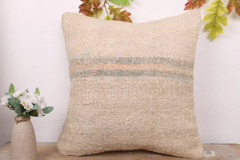 Gift Pillow, Interior Designer Pillow, 18x18 Beige Pillow Cover, Pillow Sham, Pillow for Couch, Knitted Pillow Sham, Vintage Cushion Case - 2