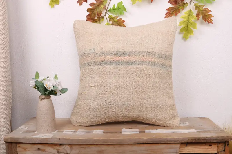 Gift Pillow, Interior Designer Pillow, 18x18 Beige Pillow Cover, Pillow Sham, Pillow for Couch, Knitted Pillow Sham, Vintage Cushion Case - 1