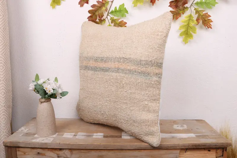 Gift Pillow, Interior Designer Pillow, 18x18 Beige Pillow Cover, Pillow Sham, Pillow for Couch, Knitted Pillow Sham, Vintage Cushion Case - 4