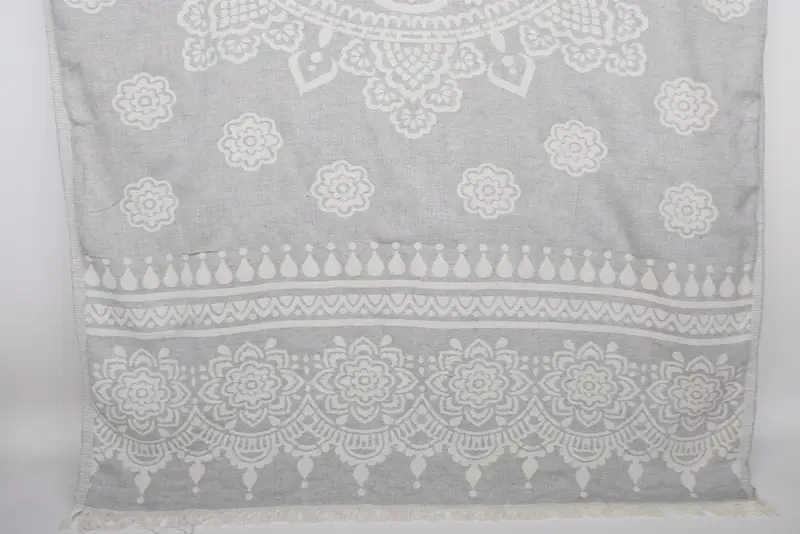 Beach Towel Monogrammed Turkish Cotton Gray Floral, 73x36 Inches