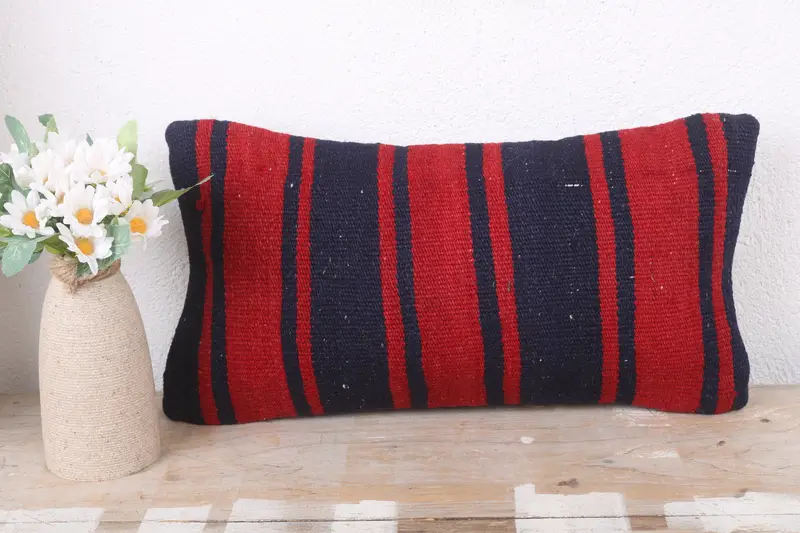 Pillow Case, Pillow for Couch, 8x16 Red Pillow Sham, Antique Pillows, Nautical Throw Cushion Case, Vintage Kilim Throw Pillow - 2
