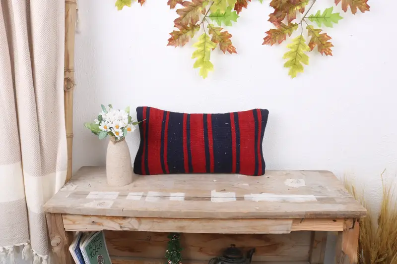 Pillow Case, Pillow for Couch, 8x16 Red Pillow Sham, Antique Pillows, Nautical Throw Cushion Case, Vintage Kilim Throw Pillow - 1