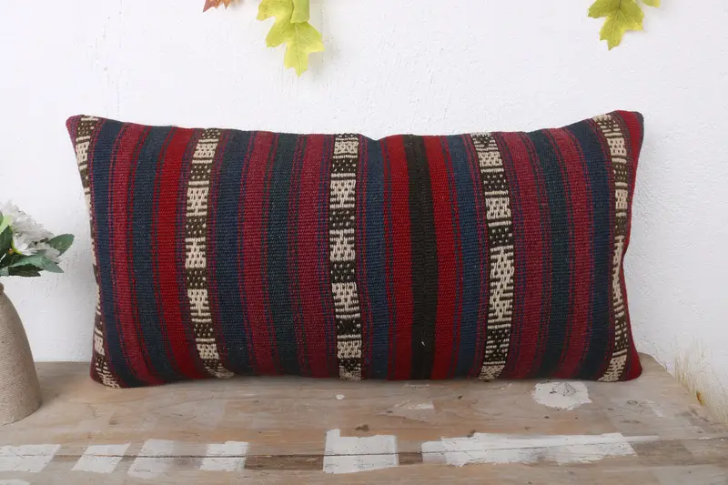 12x24 Red Pillow Case, Vintage Pillow, Chair Pillow, Pillow, Boho Pillow, Ethnical Kilim Rug Pillow, Accent Throw Cushion Case - 2
