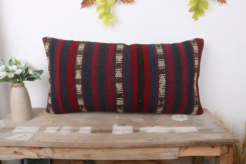 12x24 Red Pillow Case, Vintage Pillow, Chair Pillow, Pillow, Boho Pillow, Ethnical Kilim Rug Pillow, Accent Throw Cushion Case - 1