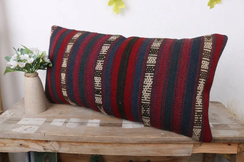 12x24 Red Pillow Case, Vintage Pillow, Chair Pillow, Pillow, Boho Pillow, Ethnical Kilim Rug Pillow, Accent Throw Cushion Case - 4
