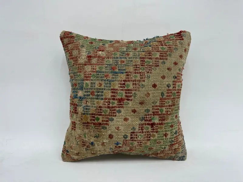 16x16 Beige Cushion Cover, Sofa Cushion Cover, Pet Pillow Cover, Vintage Pillow, Turkish Kilim Pillow, Cushion Case, Kilim Cushion Sham - 1