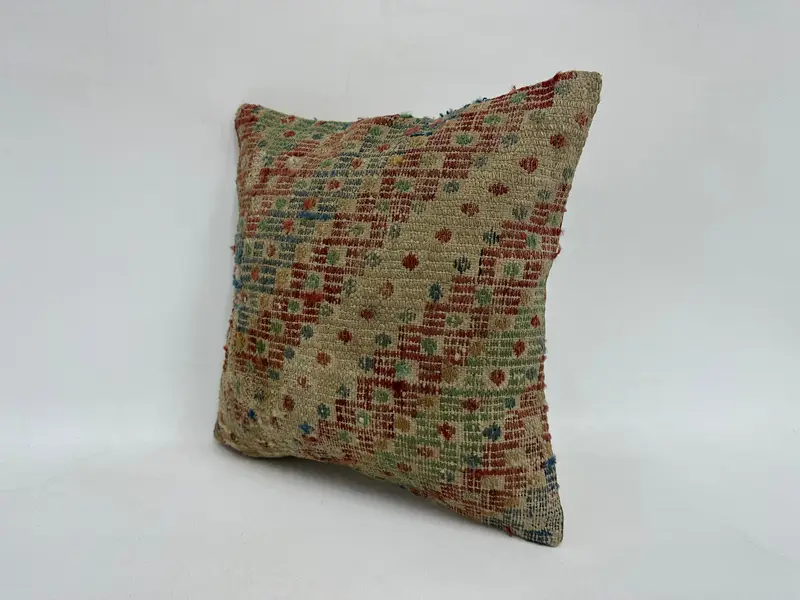 16x16 Beige Cushion Cover, Sofa Cushion Cover, Pet Pillow Cover, Vintage Pillow, Turkish Kilim Pillow, Cushion Case, Kilim Cushion Sham - 4
