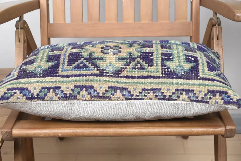 Oriental Cushion Case, Ethnical Kilim Rug Pillow, Cushion Cover, 12x20 Blue Pillow Sham, Throw Kilim Pillow, Turkish Pillow - 5