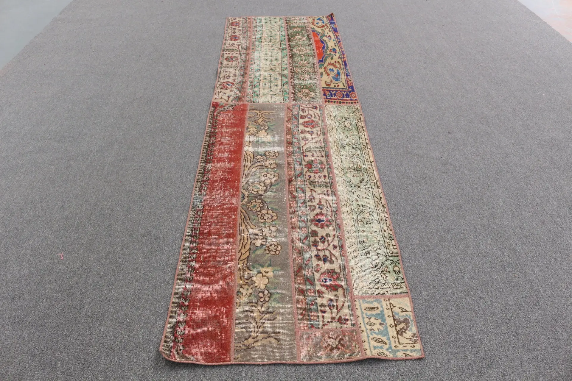2.7x9.6 ft Turkish Rug, Vintage Runner Rug, Red Blue Oriental Wool Rug - 1