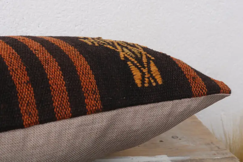 Turkish Pillow, Handwoven Pillow Sham, 12x20 Brown Cushion Cover, Toss Pillow Case, Kilim Cushion Sham, Pillow Case, Pillow for Couch - 6