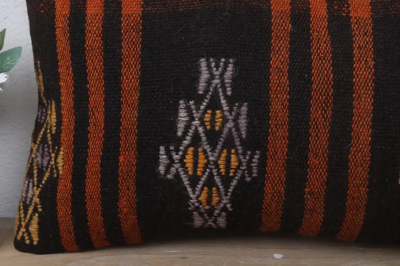 Turkish Pillow, Handwoven Pillow Sham, 12x20 Brown Cushion Cover, Toss Pillow Case, Kilim Cushion Sham, Pillow Case, Pillow for Couch - 3