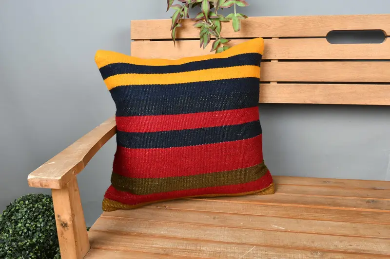 18x18 Red Cushion Cover, Cushion Case, Interior Designer Pillow, Pillow for Sofa, Handmade Kilim Cushion, Bohemian Cushion Pillow Cover - 1