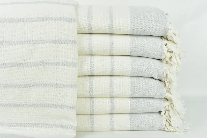 Personalized Beach Towel Turkish Cotton Light Gray Stripes, 39x67 Inches