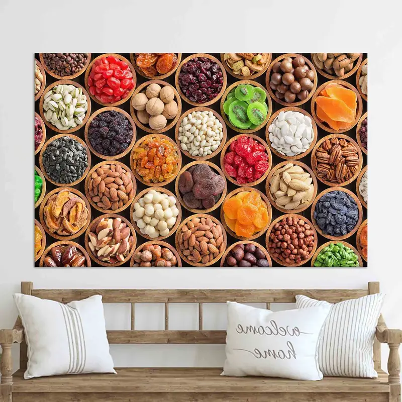 Elegant Spices & Fruits Canvas: Vibrant Kitchen Dining Art