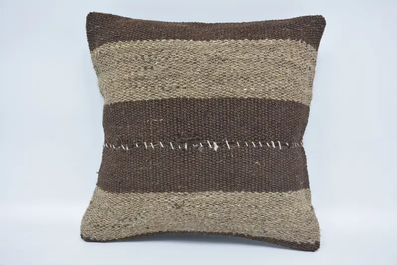 Throw Kilim Pillow, 12x12 Brown Pillow Case, Yoga Pillow Case, Hippie Throw Pillow Cover, Gift Pillow, Patio Pillow, Antique Pillows, Cushion Case - 1