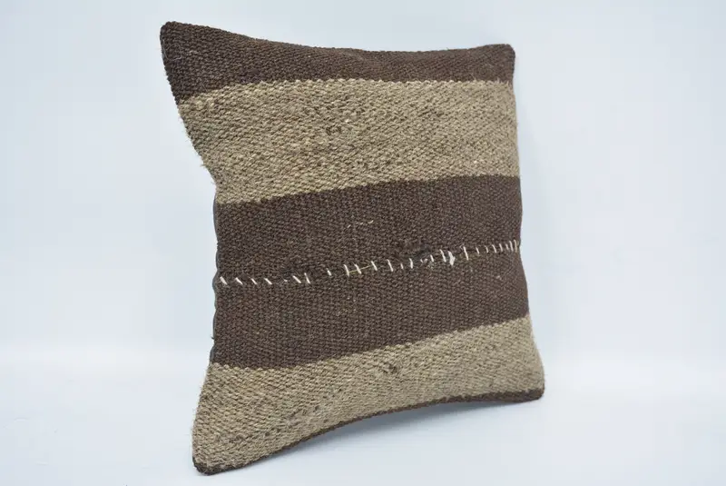 Throw Kilim Pillow, 12x12 Brown Pillow Case, Yoga Pillow Case, Hippie Throw Pillow Cover, Gift Pillow, Patio Pillow, Antique Pillows, Cushion Case - 3