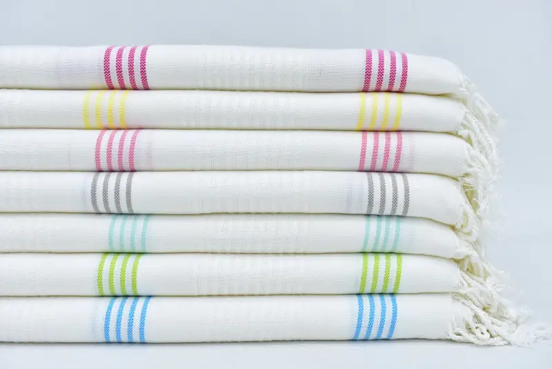 Family Gift Basket Organic Cotton Mint Striped Beach Towel, 67x36 Inches