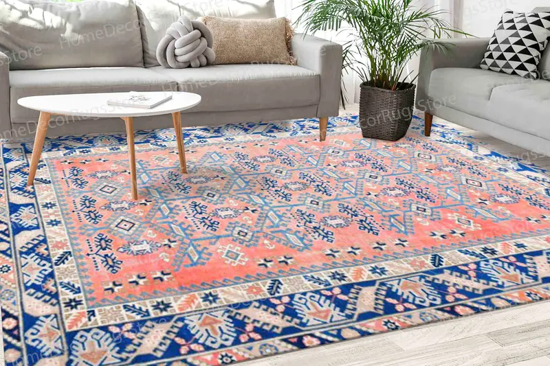 プリントラグ：ナバホ風幾何学模様、アステカキリムデザイン