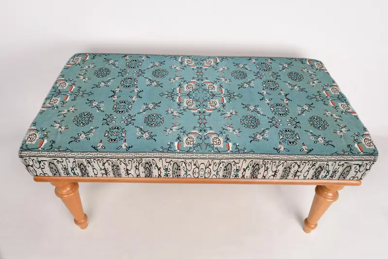 Modular Kilim-Inspired Ottoman, Beige Wool Blend Sofa Set Ottoman