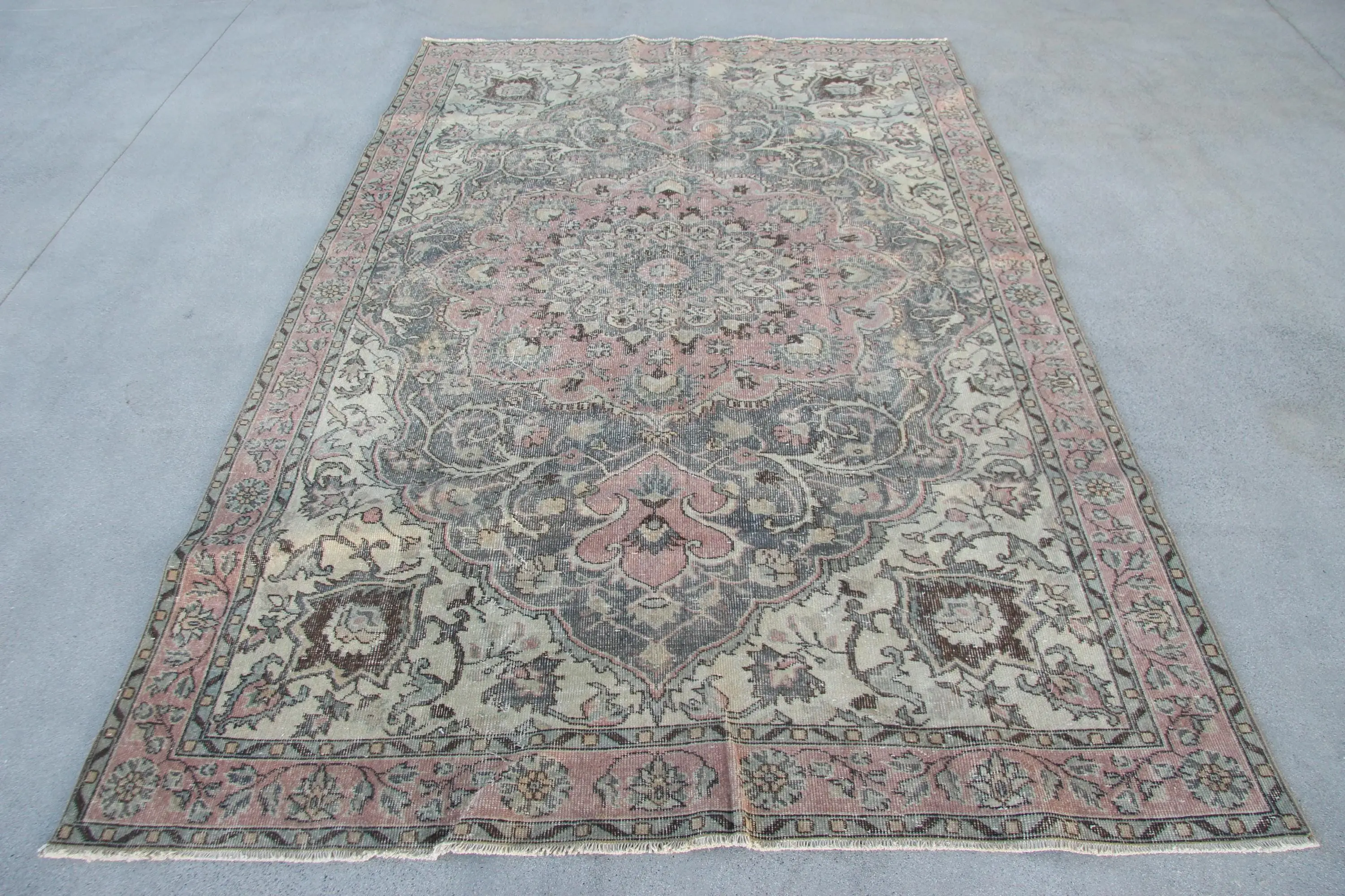 Türk Vintage Halısı 6.6x10.1 ft (201x307 cm), Gri Yün Halı - 1