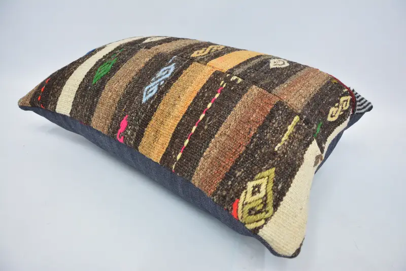Vintage Kilim Throw Pillow, Natural Cushion, Aesthetic Cushion, Vintage Pillow, 16x24 Brown Cushion, Gift Pillow, Pillow Cover, Floor Cushion Cover - 6
