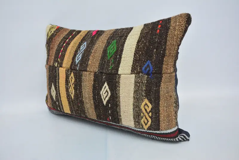 Vintage Kilim Throw Pillow, Natural Cushion, Aesthetic Cushion, Vintage Pillow, 16x24 Brown Cushion, Gift Pillow, Pillow Cover, Floor Cushion Cover - 4