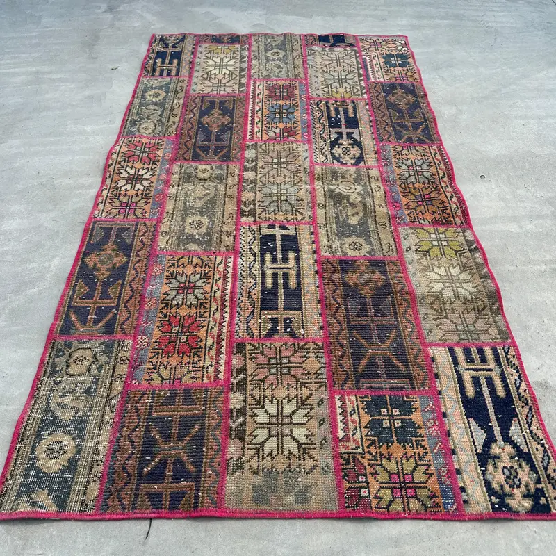 Türkischer Vintage-Teppich, 3,9x7,2 ft Oushak-Teppich, blauer abstrakter Teppich - 1