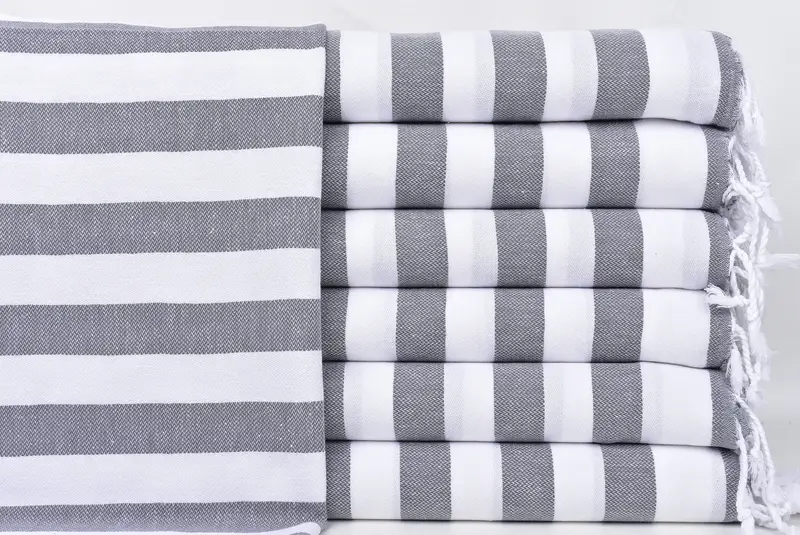 Turkish Hand Towel Dark Gray, Striped Washcloth, 20x44 Inches