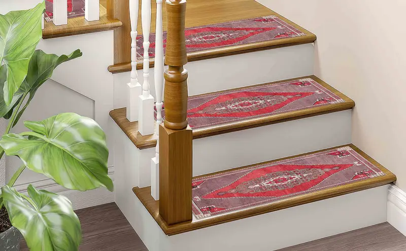 Muted Medallion Printed Rug: Trendy Stair Rug with Faded Oushak Design