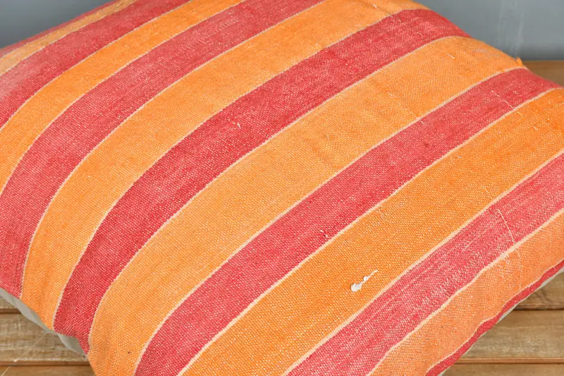 Red & Orange Striped Throw Pillow, 24x24 Inches, Embroidered Cotton Cushion - 3