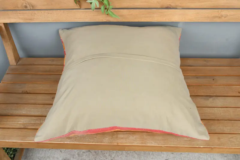 Red & Orange Striped Throw Pillow, 24x24 Inches, Embroidered Cotton Cushion - 5