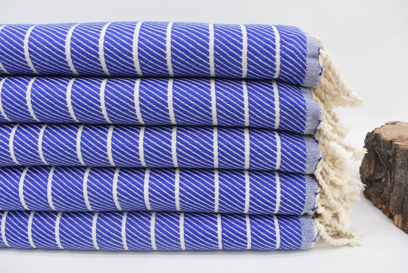 Bridesmaid Gift Turkish Cotton Blue Herringbone Towel, 70x40 Inches