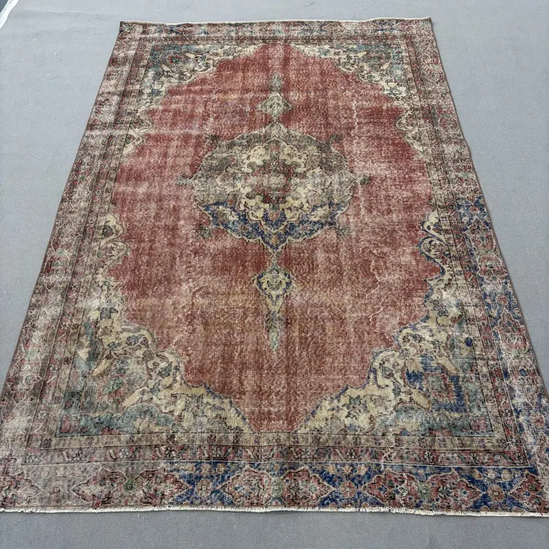 Turkish Large Rug, 6.4x9.6 ft Vintage Rug, Red Oushak Wool Rug - 1