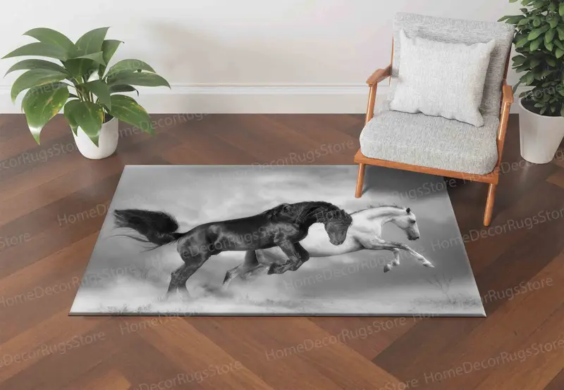 モダンな馬柄ラグ：馬愛好家のためのエレガントなロフト装飾
