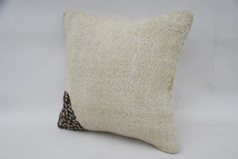 Boho Pillow Sham Cover, 12x12 Beige Cushion, Vintage Kilim Pillow, Square Throw Pillow Cover, Comfy Throw Pillow, Pillow, Ethnical Kilim Rug Pillow - 3