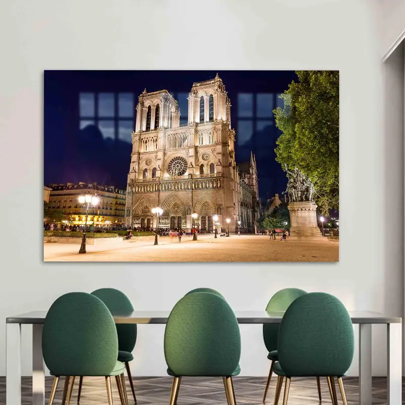 エレガントなプリントガラス：ノートルダム大聖堂 パリの夜景