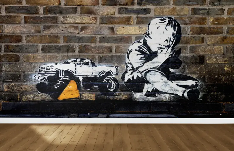 Sanatsal Banksy Graffiti Çocuk Duvar Kağıdı - Baskılı Sokak Sanatı Tasarımı