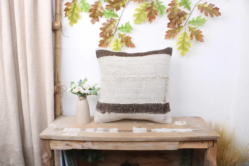 Office Chair Pillow, 16x16 White Pillow Cover, Handwoven Cushion Cover, Cushion Cover, Interior Designer Pillow, Kilim Pillow, Vintage Kilim Pillow - 1