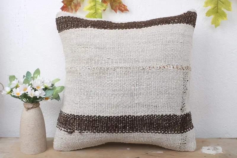 Office Chair Pillow, 16x16 White Pillow Cover, Handwoven Cushion Cover, Cushion Cover, Interior Designer Pillow, Kilim Pillow, Vintage Kilim Pillow - 2