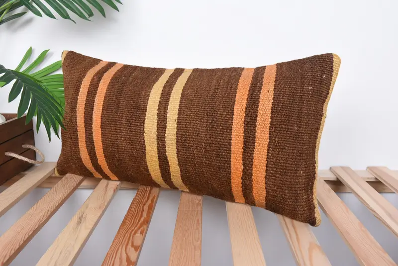 Home Decor Pillow, Pillow for Sofa, Vintage Kilim Throw Pillow, 12x24 Brown Pillow, Decorative Bolster Pillow Sham, Pillow - 5