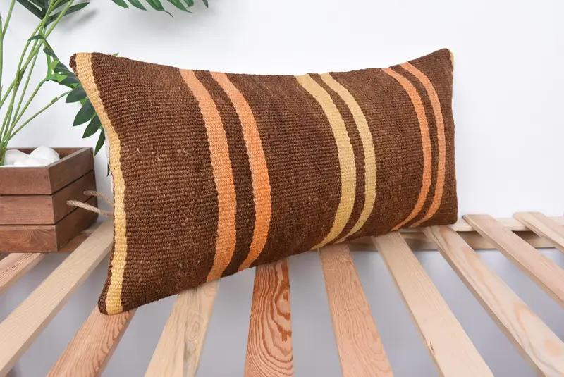 Home Decor Pillow, Pillow for Sofa, Vintage Kilim Throw Pillow, 12x24 Brown Pillow, Decorative Bolster Pillow Sham, Pillow - 4