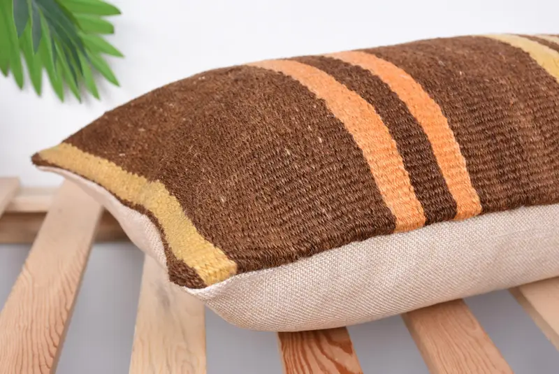 Home Decor Pillow, Pillow for Sofa, Vintage Kilim Throw Pillow, 12x24 Brown Pillow, Decorative Bolster Pillow Sham, Pillow - 6