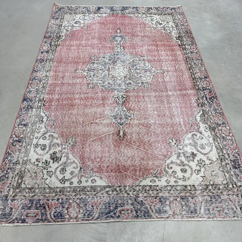Vintage Rug, 5.5x8.8 ft Large Rug, Red Blue Oushak Wool Rug - 1
