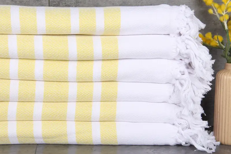 Turkish Towel Embroidered Beach Towel Yellow Chevron, 40x71 Inches