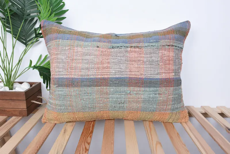 20x28 Blue Pillow Case, Pillow Cover, Turkish Kilim Pillow, Vintage Pillow, Office Chair Pillow Cover, Cozy Throw Cushion, Boho Pillow Sham Cover - 1